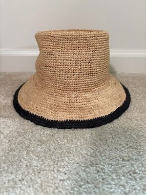 Madewell Tan Straw Bucket Hat with Black Edge